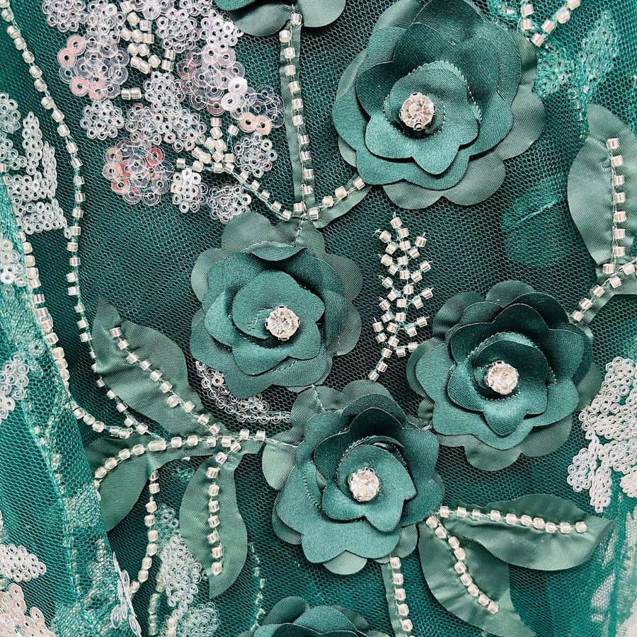 1 Yard Beaded 3D Floral Lace Fabric Embroidered on 100% Polyester Net Mesh