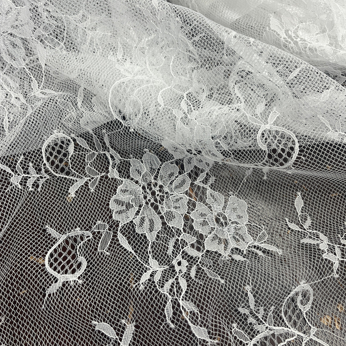 Embroidered Chantilly Lace with Eyelash Scallop