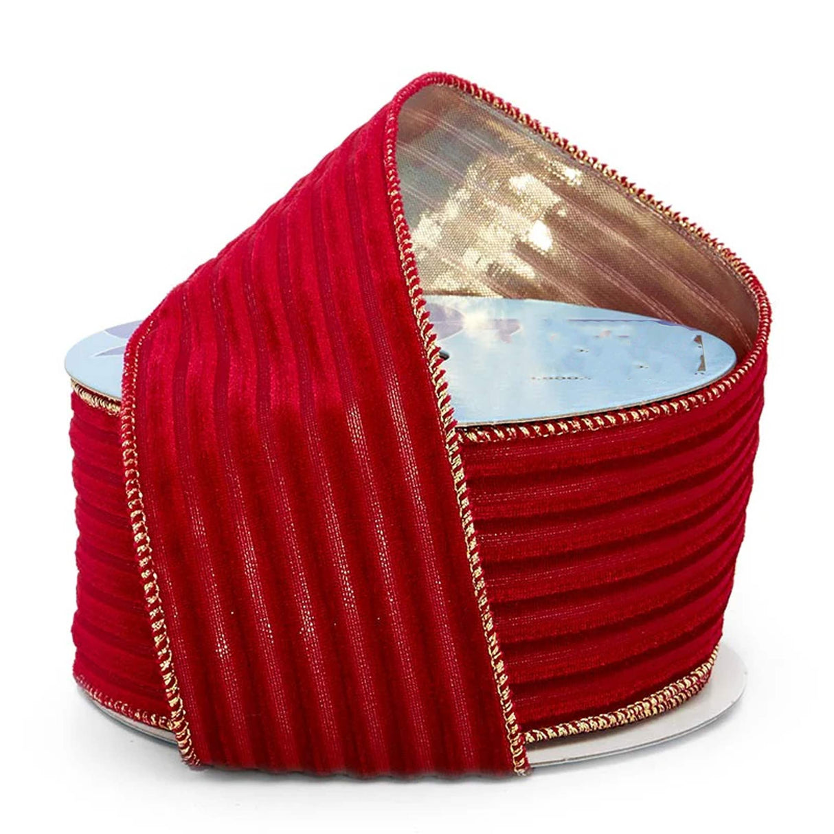 Embossed Stripes On Velvet Wired Ribbon 2 1/2 '' X 10 yd Red Color 1 / roll