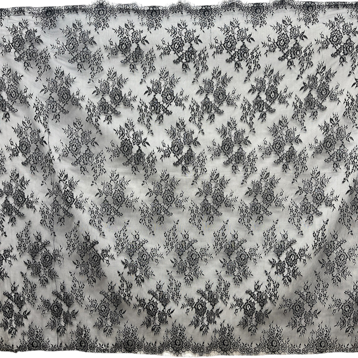 Embroidered Lace Fabric with Eyelash Scallop