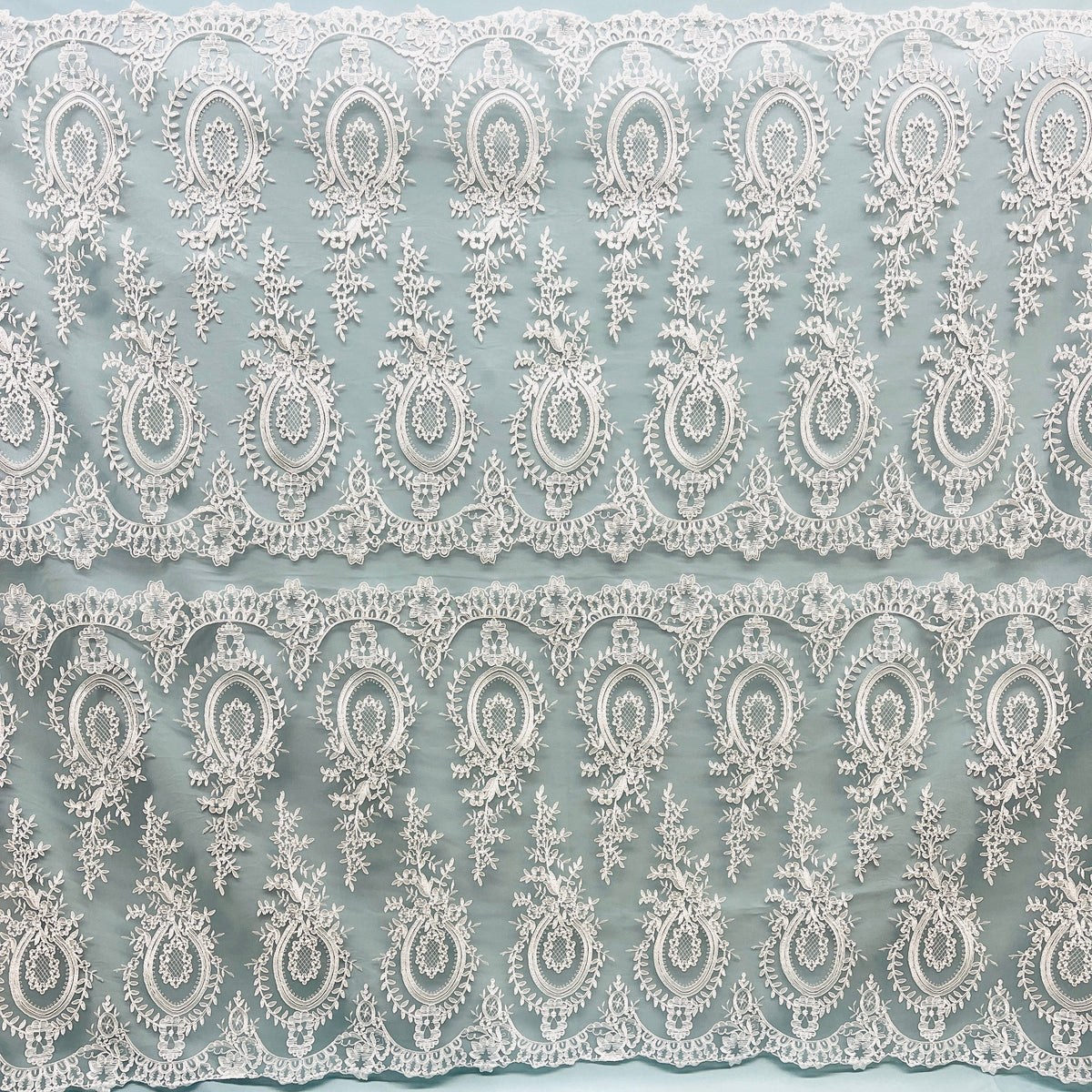 1 Yard 48" Wide Corded Bridal Lace Fabric Embroidered on 100% Polyester Net Mesh