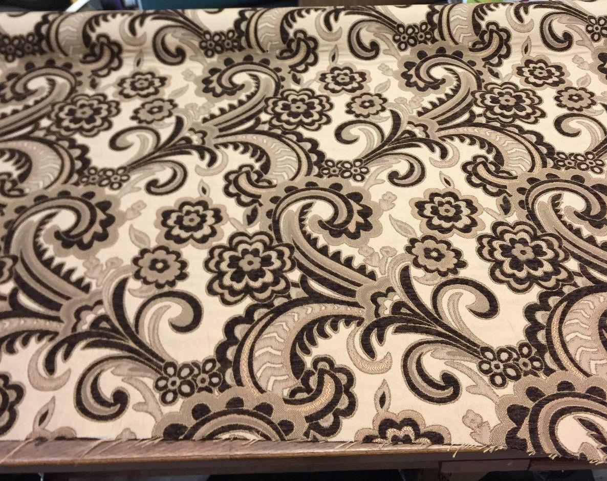 Moderna Brown Damask Chenille Fabric - Brown Damask, 56" Width (1 Yard)