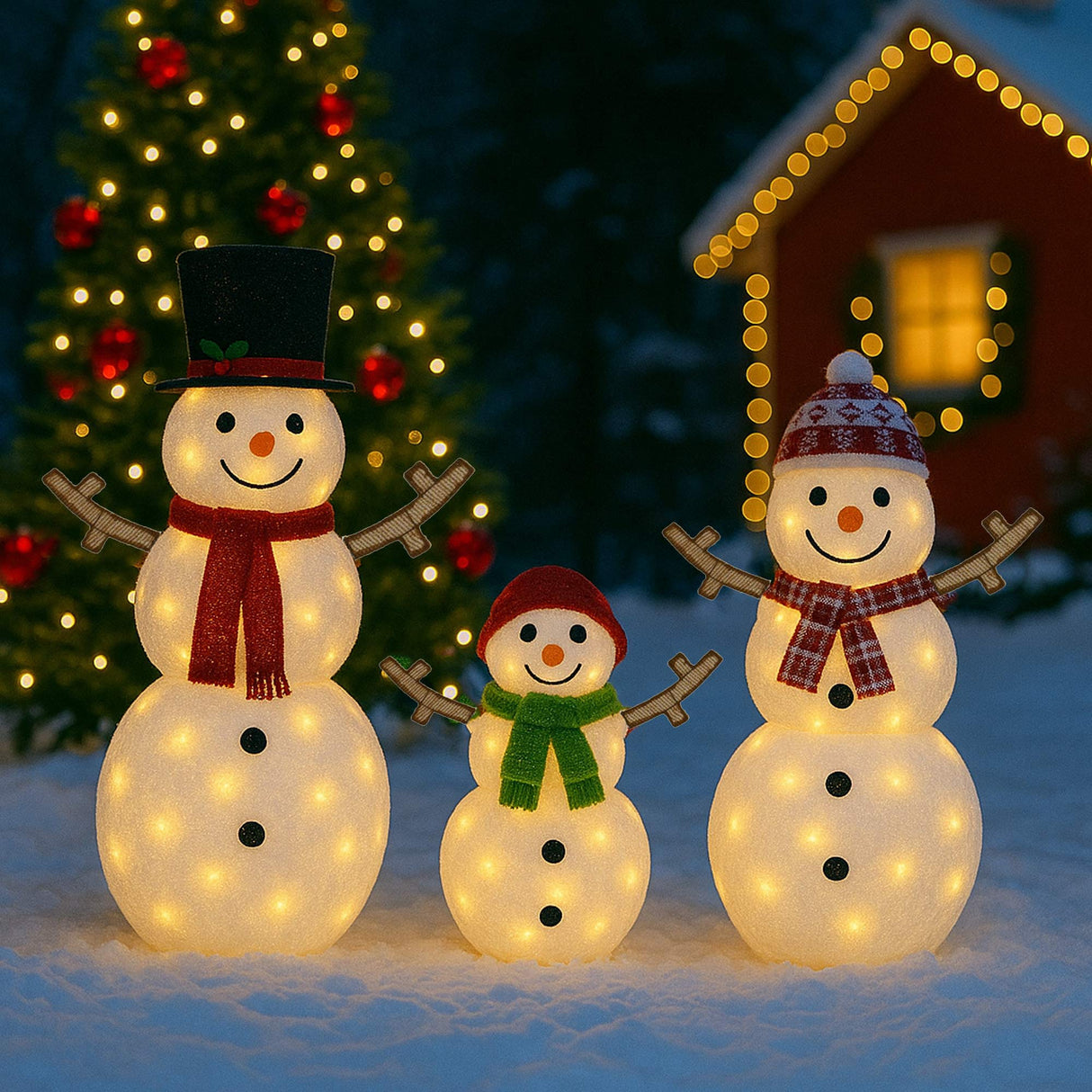 Charming Light Up Snowman Family Set for Festive Holiday Yard Décor