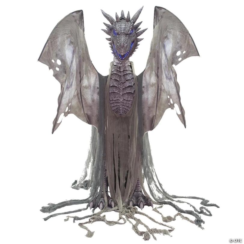 7 Ft. Animated Winter Dragon Metal Halloween Decoration with Volume Control