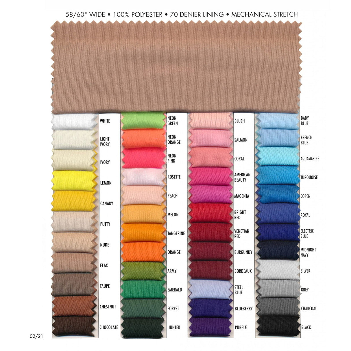 Poly Knit Polyester Fabric - Solid Colors, Lightweight Lining, 2-Way Stretch (1 Yard)