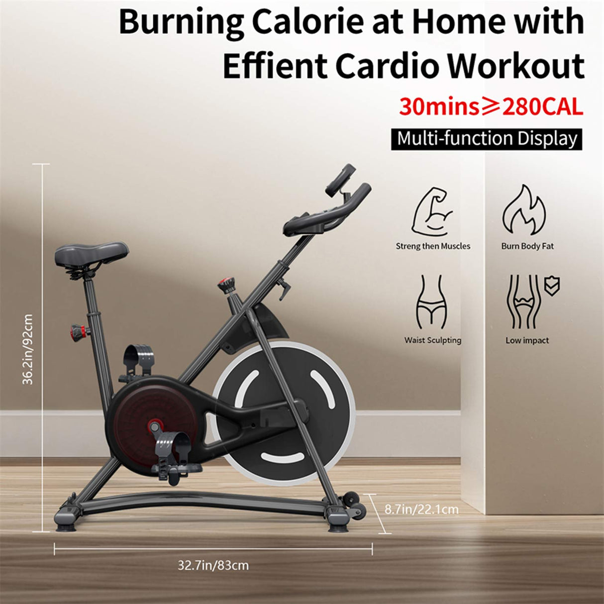 Exercise Bike for Home, Adjustable Stationary Indoor Cycling Bike with Digital Display & Smartphone Mount