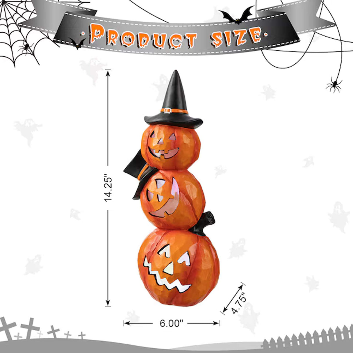 14.25-Inches Glitzhome Tabletop Lighted Jack-o-lantern Door decoration with Pumpkin stand