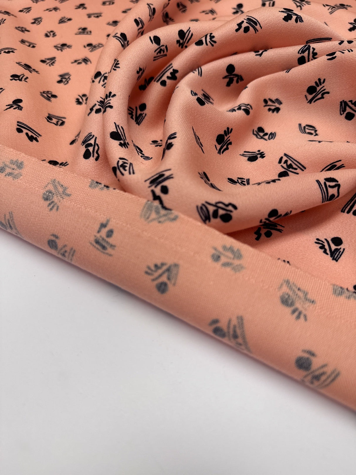 Wool Sateen Abstract Print Black Pink