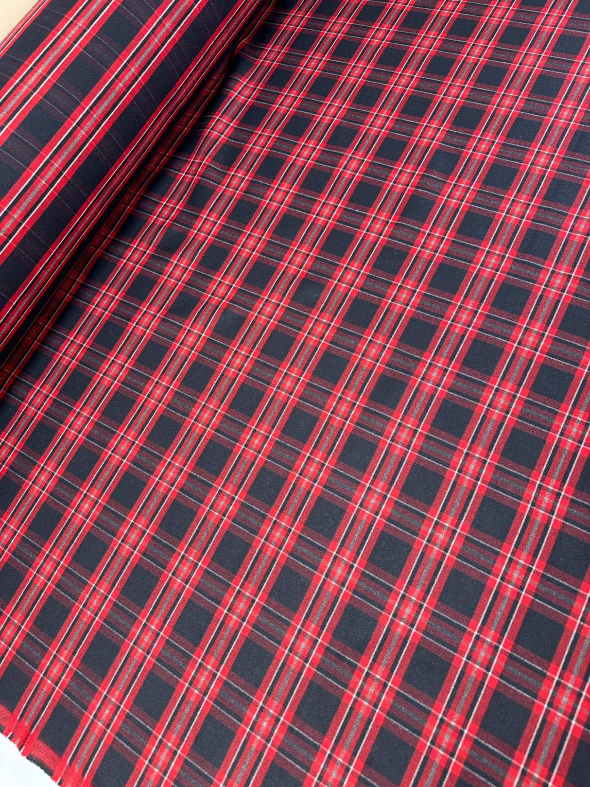 Polyester Blend Twill Checked Striped Red