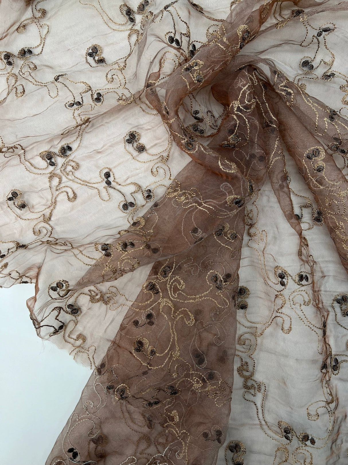 Polyester Organza Lurex Embroidered Golden Pink