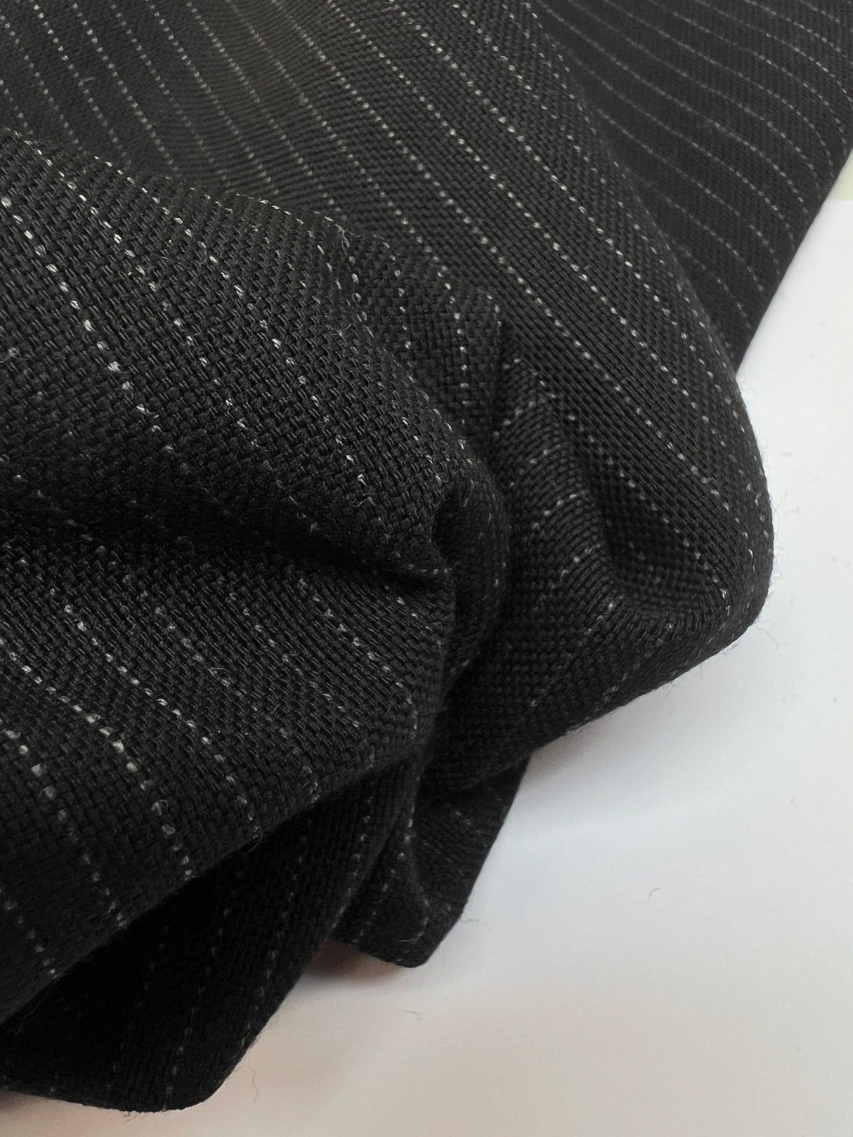 Italian Black Wool Basket Weave Suit Fabric Striped