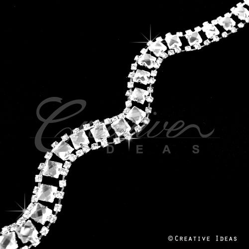 7Mm Fancy Square Glass Chain - 5 Yards (Silver)