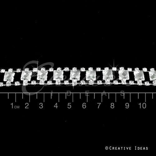 7Mm Fancy Square Glass Chain - 5 Yards (Silver)