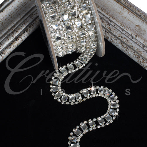 7Mm Fancy Square Glass Chain - 5 Yards (Silver)