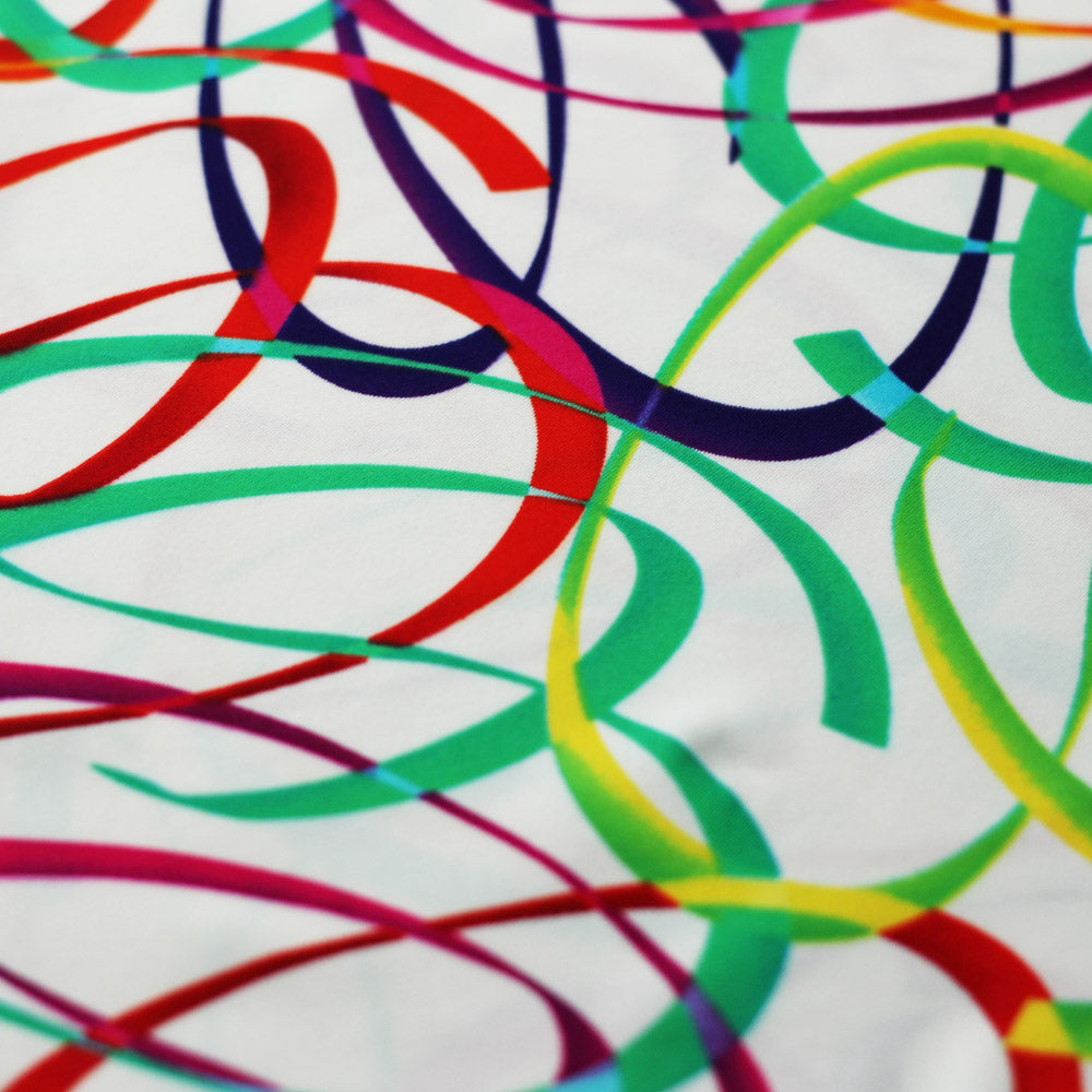 Wild Confetti Nylon Spandex Fabric - Multicolor Rainbow Crescent Print, 58-60" Width (1 Yard)