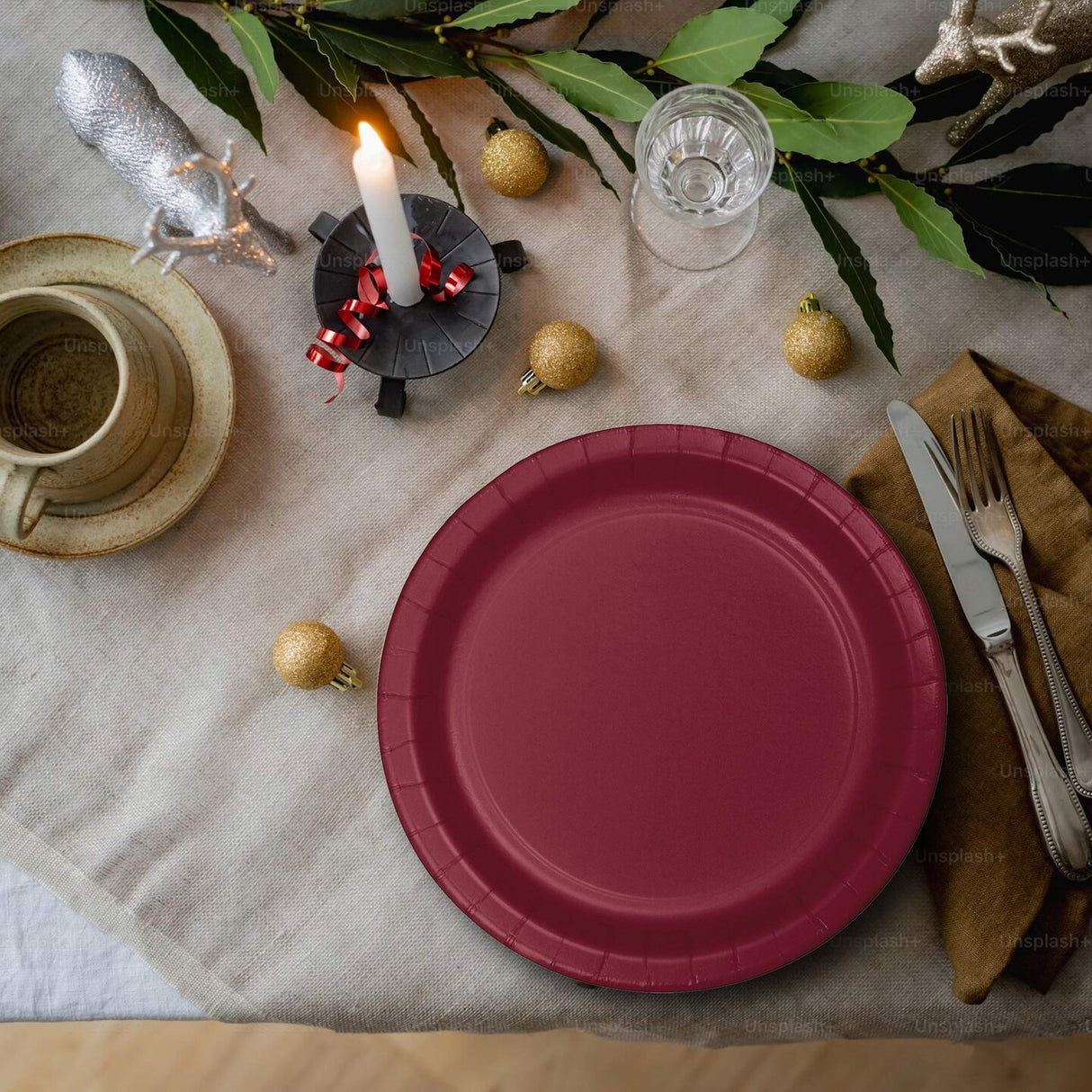 24 Count Burgundy 7 Inch Round Paper Dessert Plates for Wedding Birthday Party Baby Shower Supplies