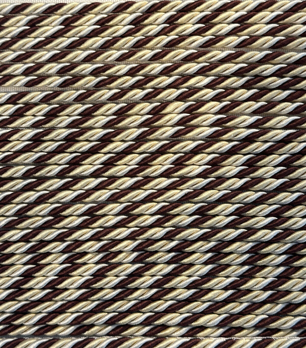 Mini Trim Rope With Gimp Polyester Fabric - Brown With Cream Beige, 1 CM Width (1 Yard)
