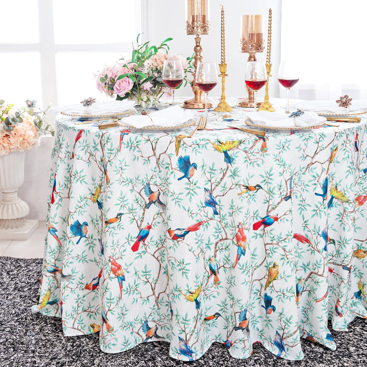 Round Faux Linen Tablecloth 120" Arboreal