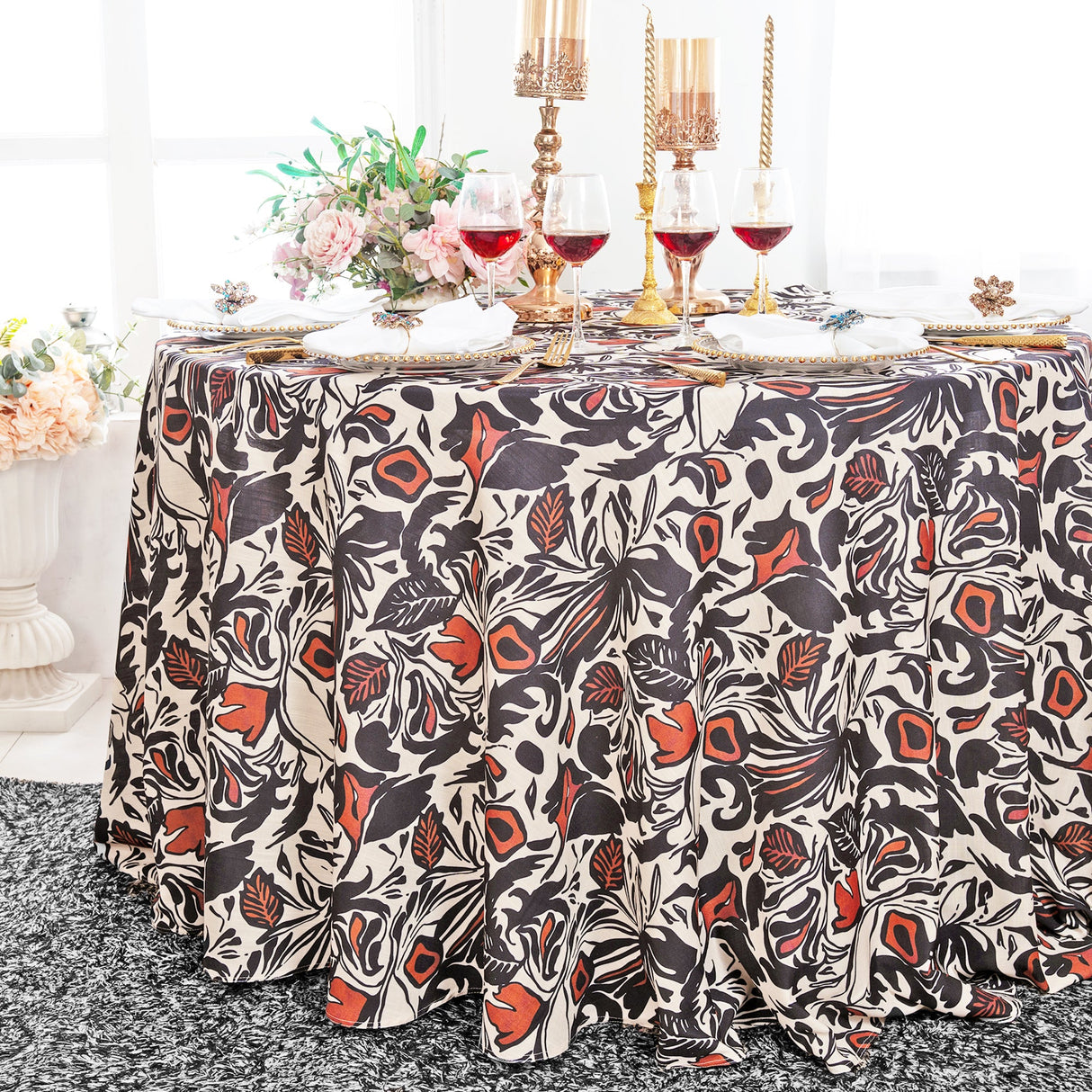 Round Faux Linen Tablecloth 120" Burnt Sienna
