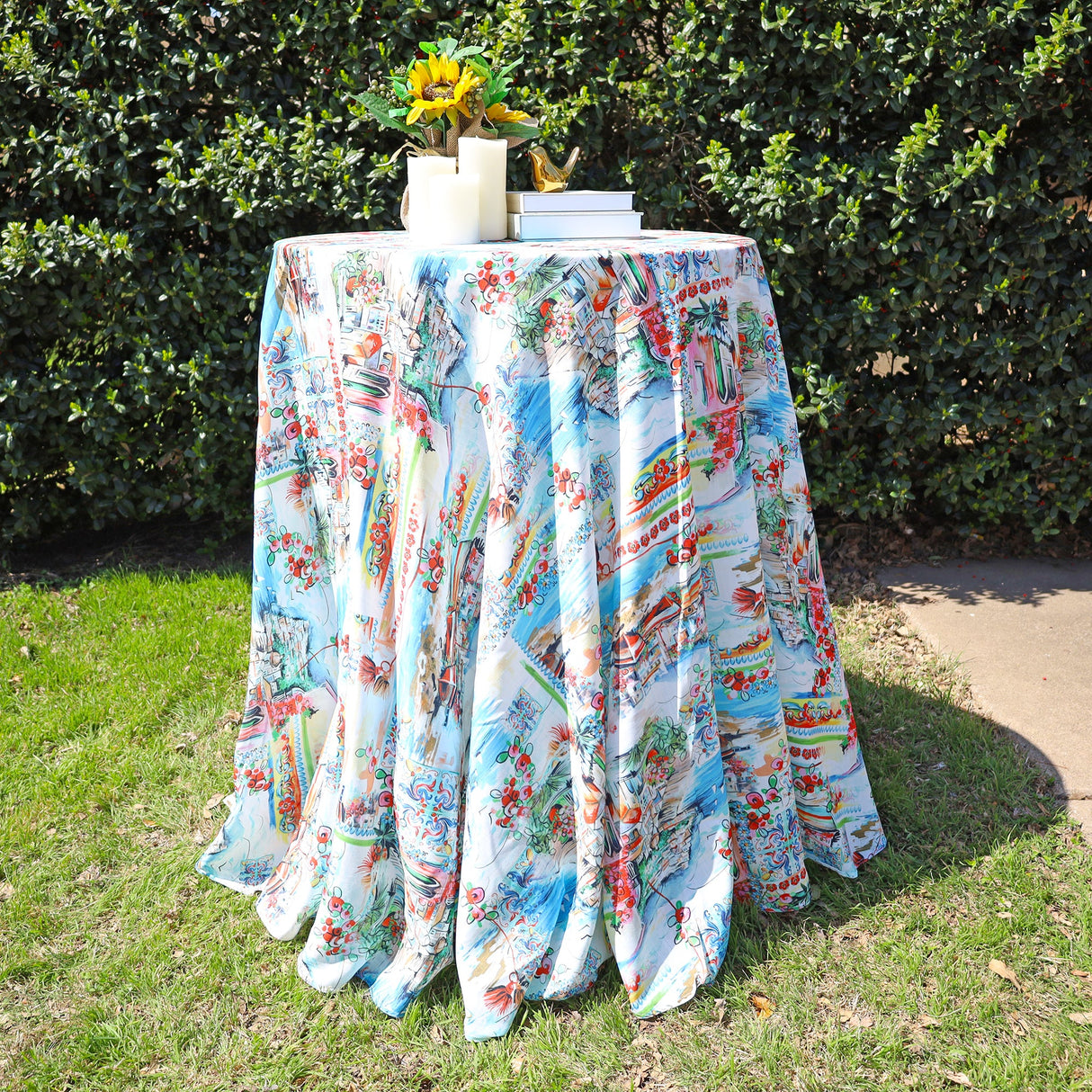 Round Faux Linen Tablecloth 132 Tuscany