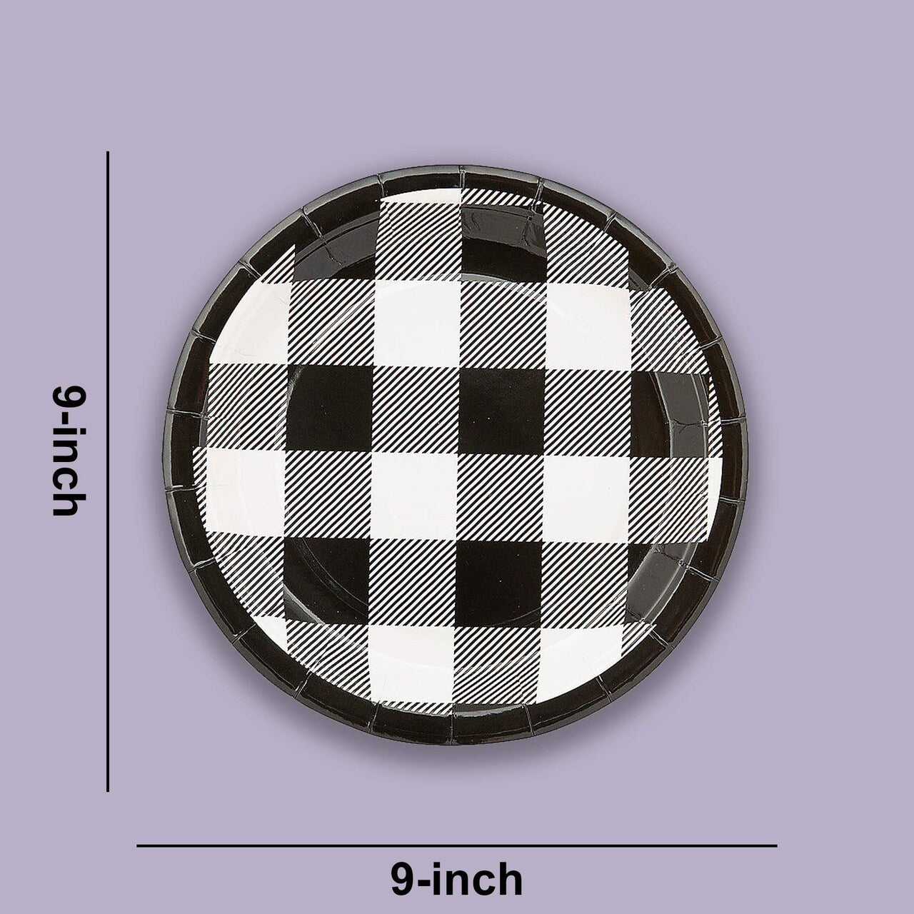 8 Ct. Black & White Buffalo Check Paper Dessert Plates Stylish 7 1/4" Party Set