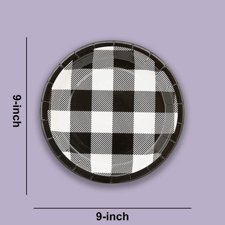 8 Ct. Black & White Buffalo Check Paper Dessert Plates Stylish 7 1/4" Party Set