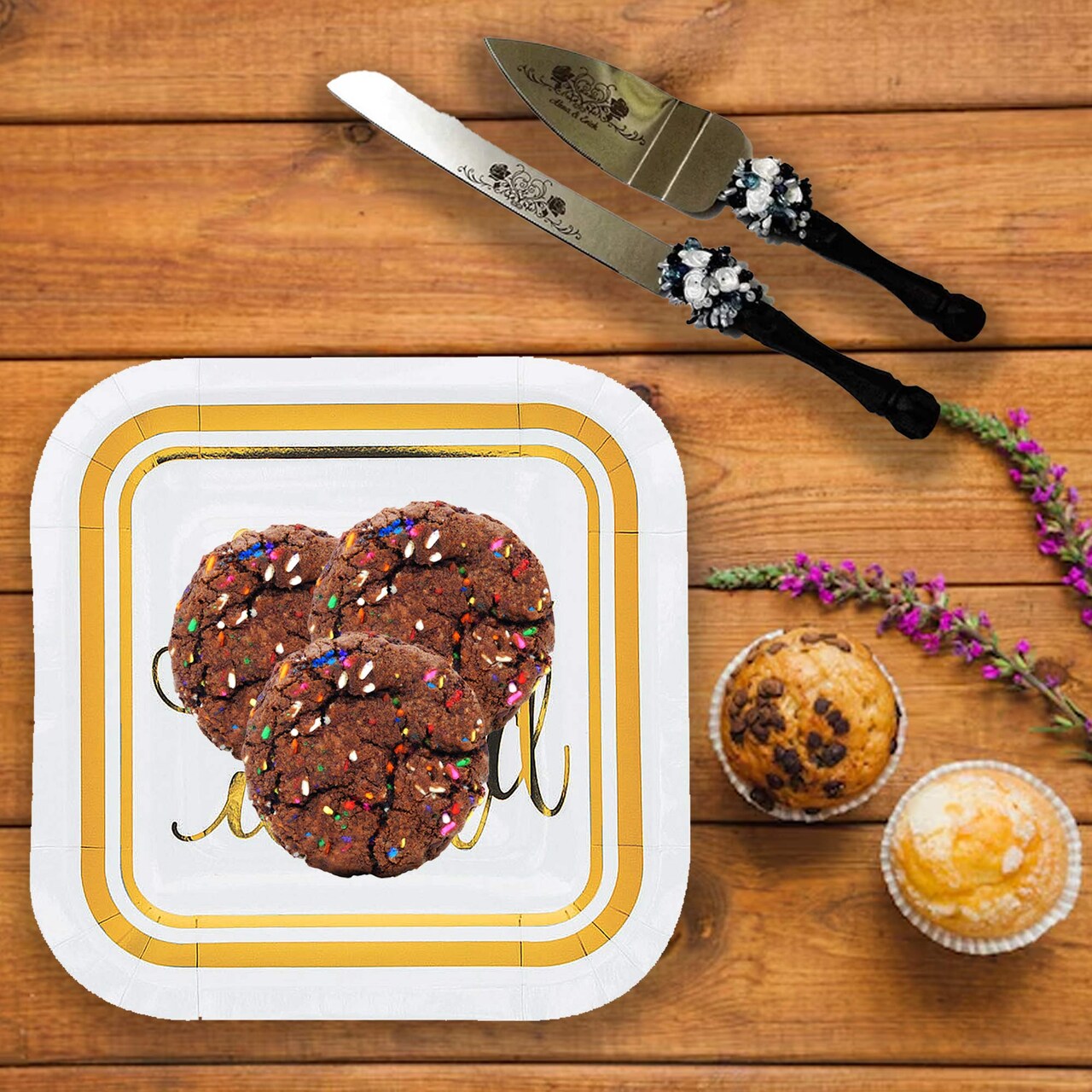 8 Ct. Oh Baby Gold Hello World Square Dessert Plates 7" Baby Shower Paper Plates