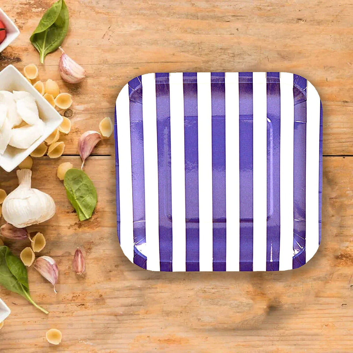 8 Ct. Purple Striped Square Paper Dessert Plates Bold Party Tableware 7 1/4"
