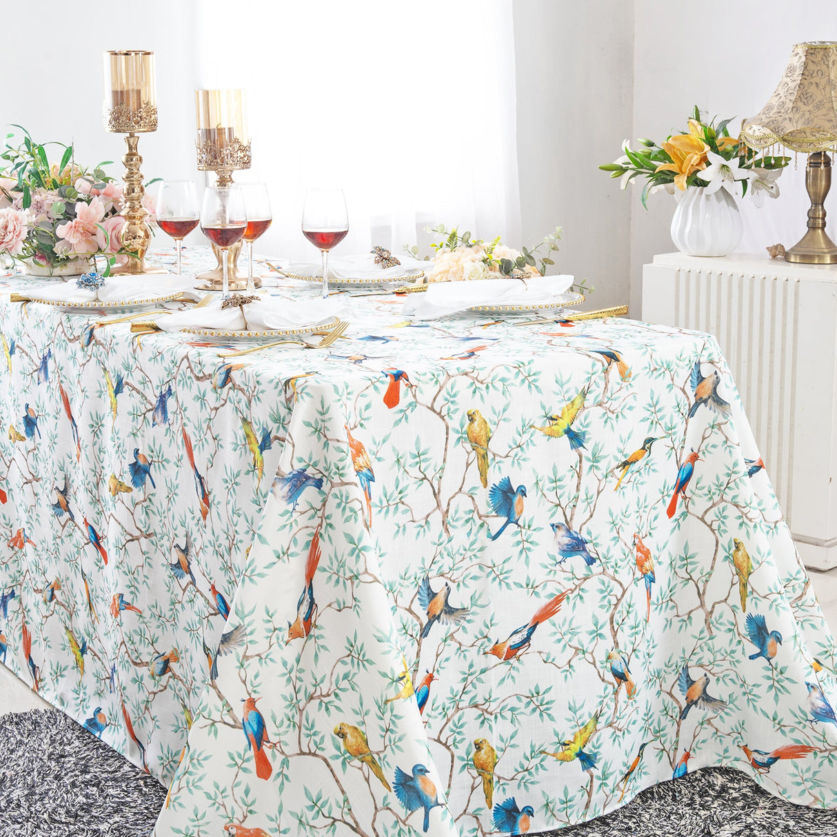 Rectangular Faux Linen Tablecloth 90x132 Arboreal
