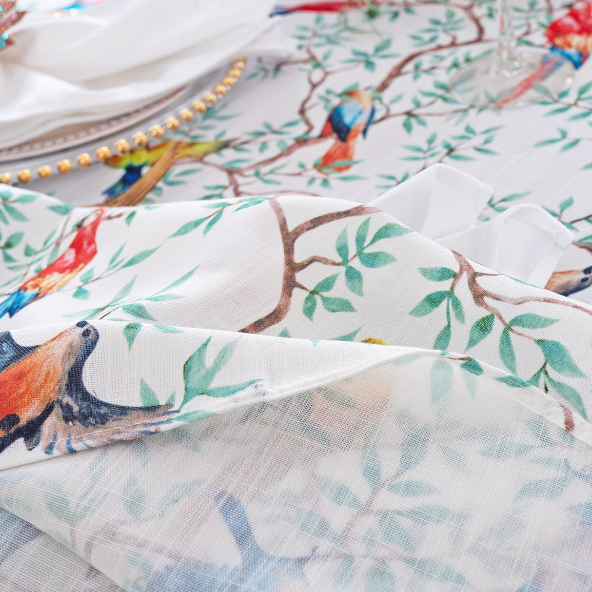 Rectangular Faux Linen Tablecloth 90x156 Arboreal