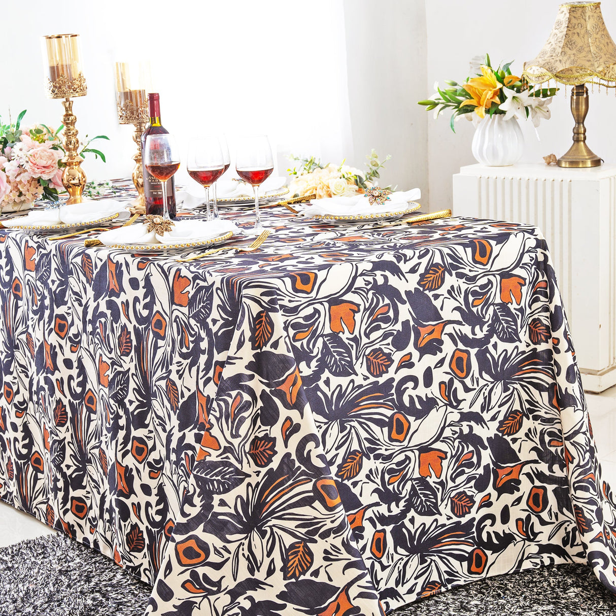 Rectangular Faux Linen Tablecloth 90x156 Burnt Sienna