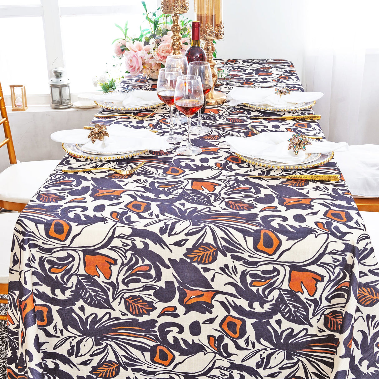 Rectangular Faux Linen Tablecloth 90x132 Burnt Sienna