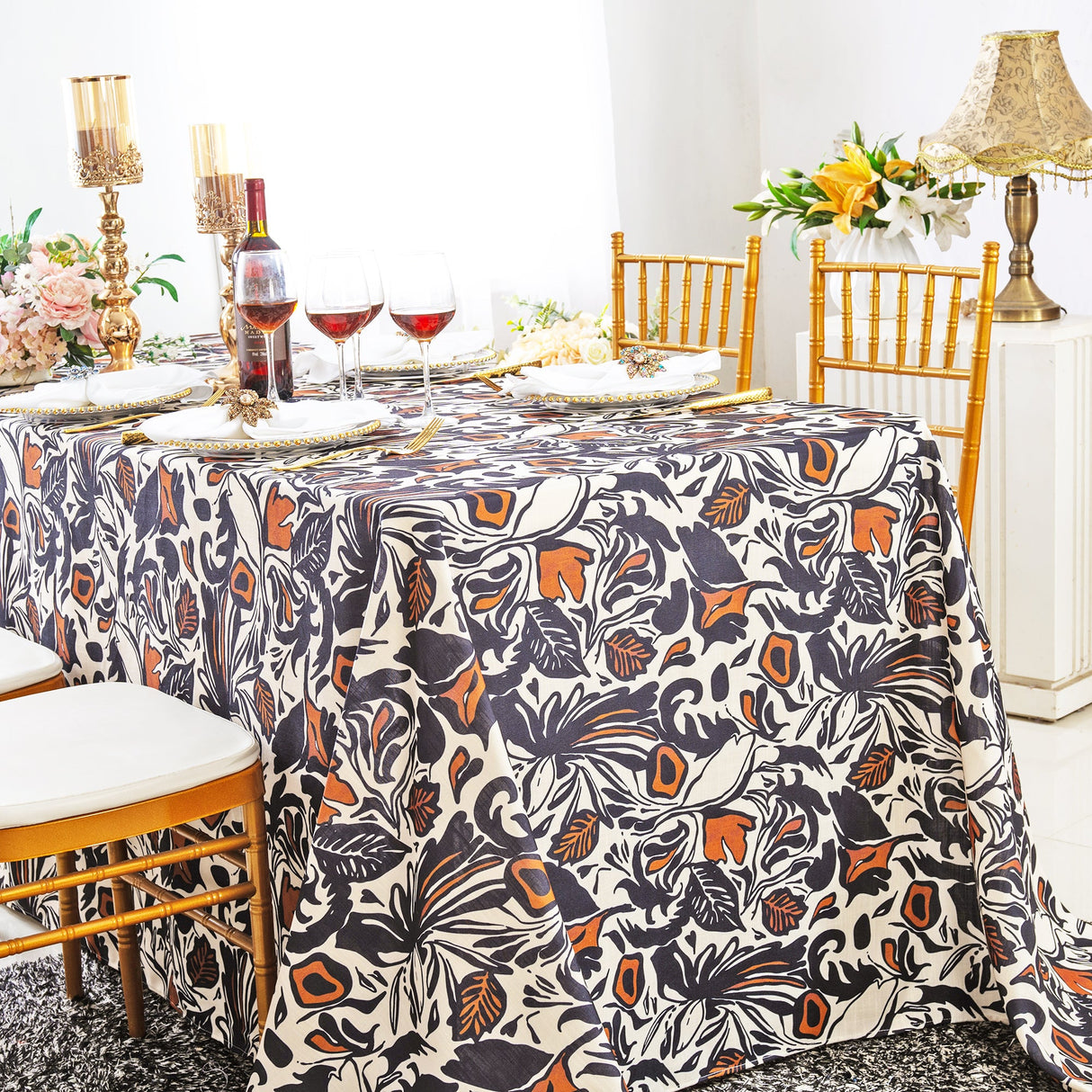 Rectangular Faux Linen Tablecloth 90x132 Burnt Sienna