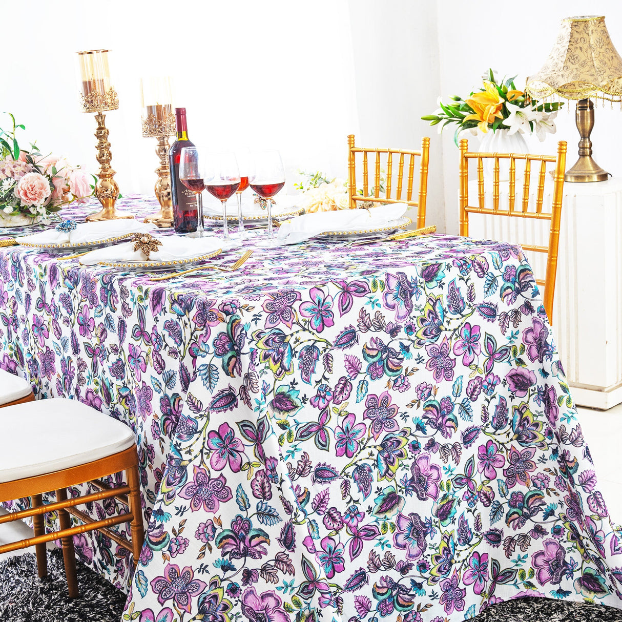 Rectangular Faux Linen Tablecloth 90x156 Italian Anemone