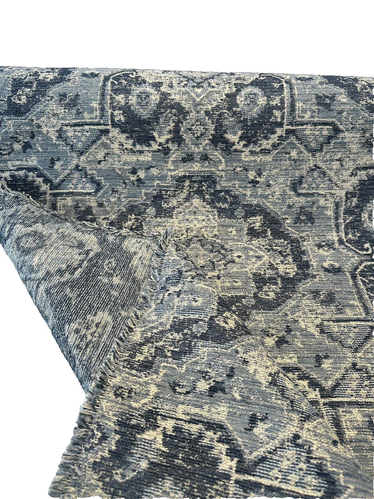 Currituck Pacific Blue Chenille Fabric - Denim Blue, Steel Grey, Ice Blue, Soft White, Navy Blue, 56" Width (1 Yard)
