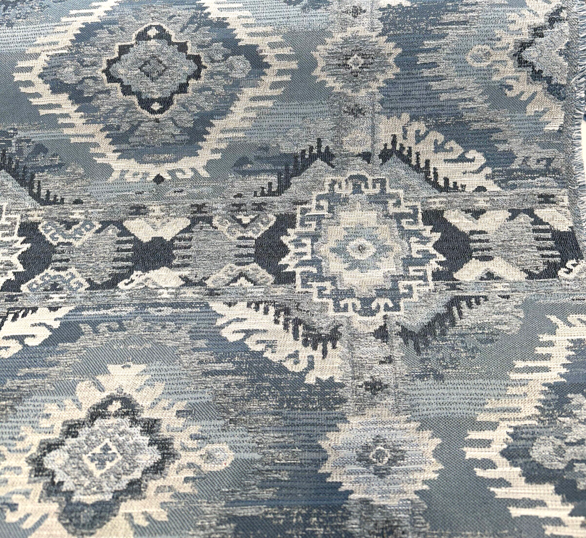 Bosa Blue Cadet Chenille Fabric - Southwest Medallion Pattern, 56" Width (1 Yard)