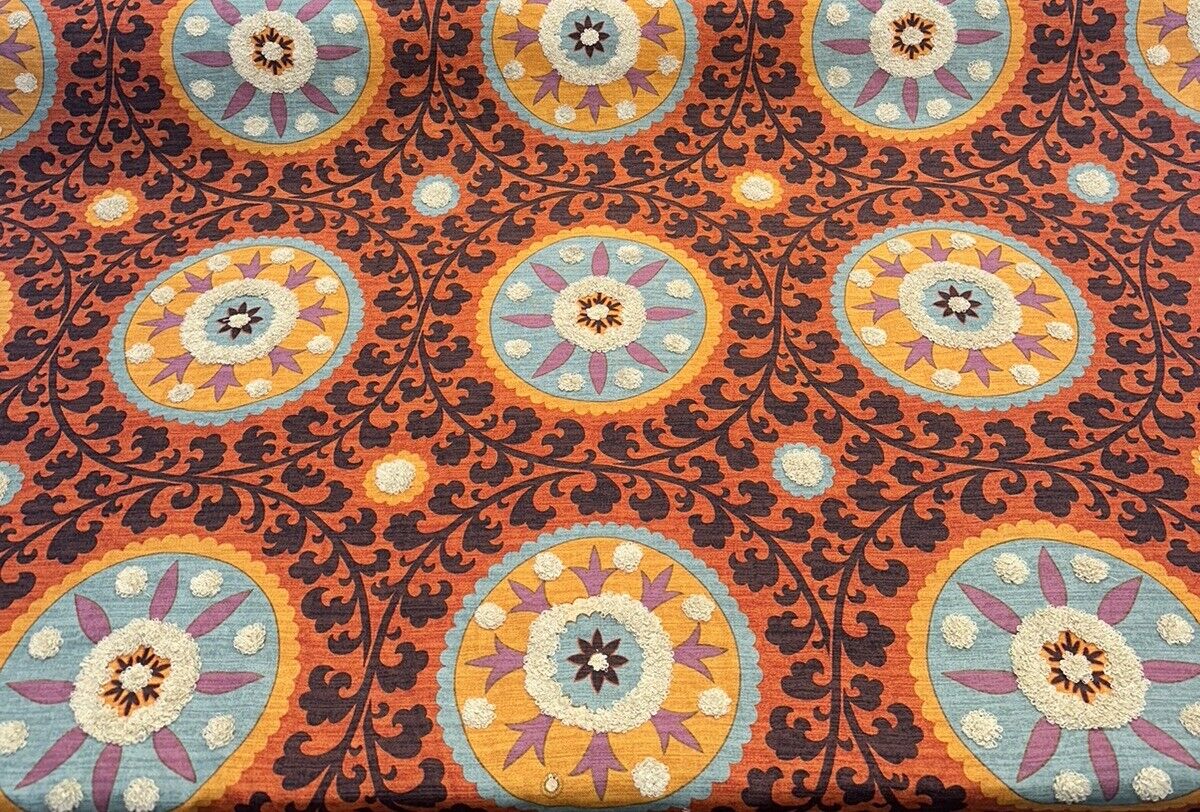 Tribal Thread Sunset Suzani Cotton Fabric - Sunset Tribal Medallion Print, 54" Width (1 Yard)