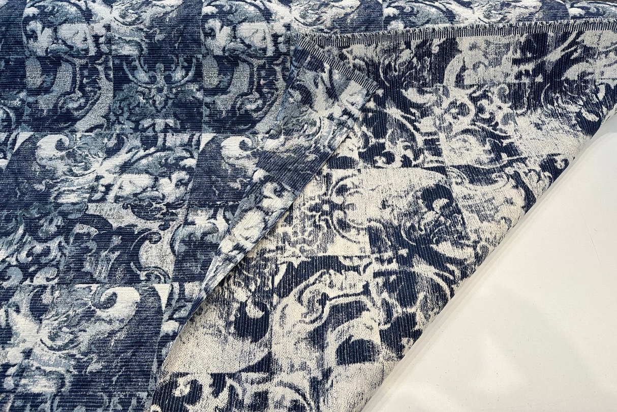 Molveno Blue Indigo Chenille Fabric - Blue Indigo, 14" Horizontal, 25" Vertical (1 Yard)
