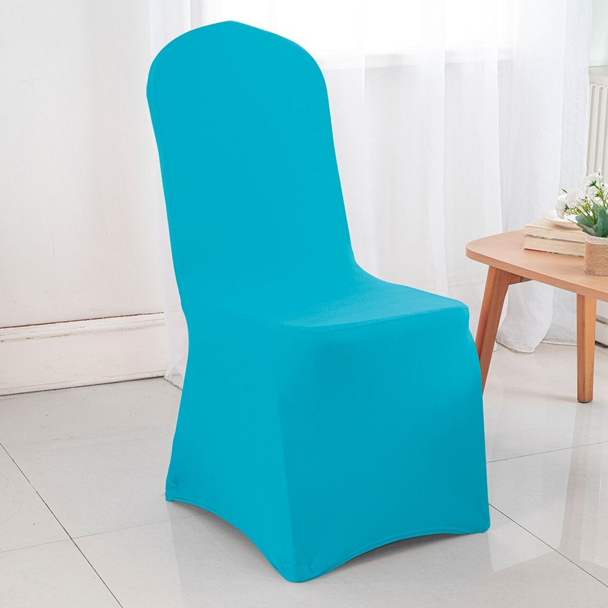 Turquoise Spandex Banquet Chair Cover with Stretch Fit for Events and Weddings