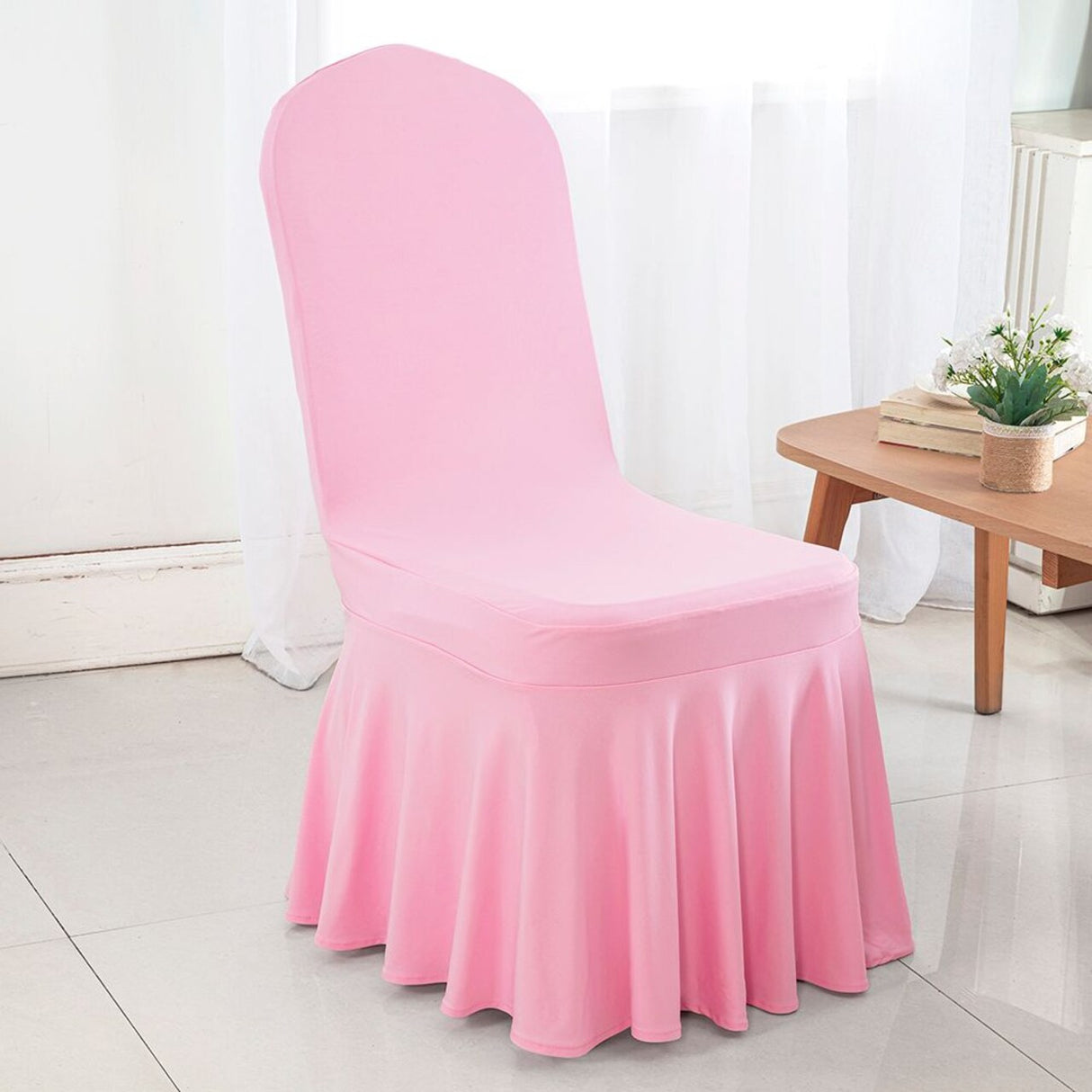 Spandex Banquet Skirt Chair Cover Pink Elegant Stretch Skirt Fit Durable Event Decor