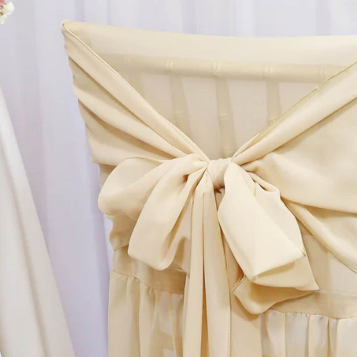 1 Piece Chiffon Chiavari Chair Cover With Sash Champagne