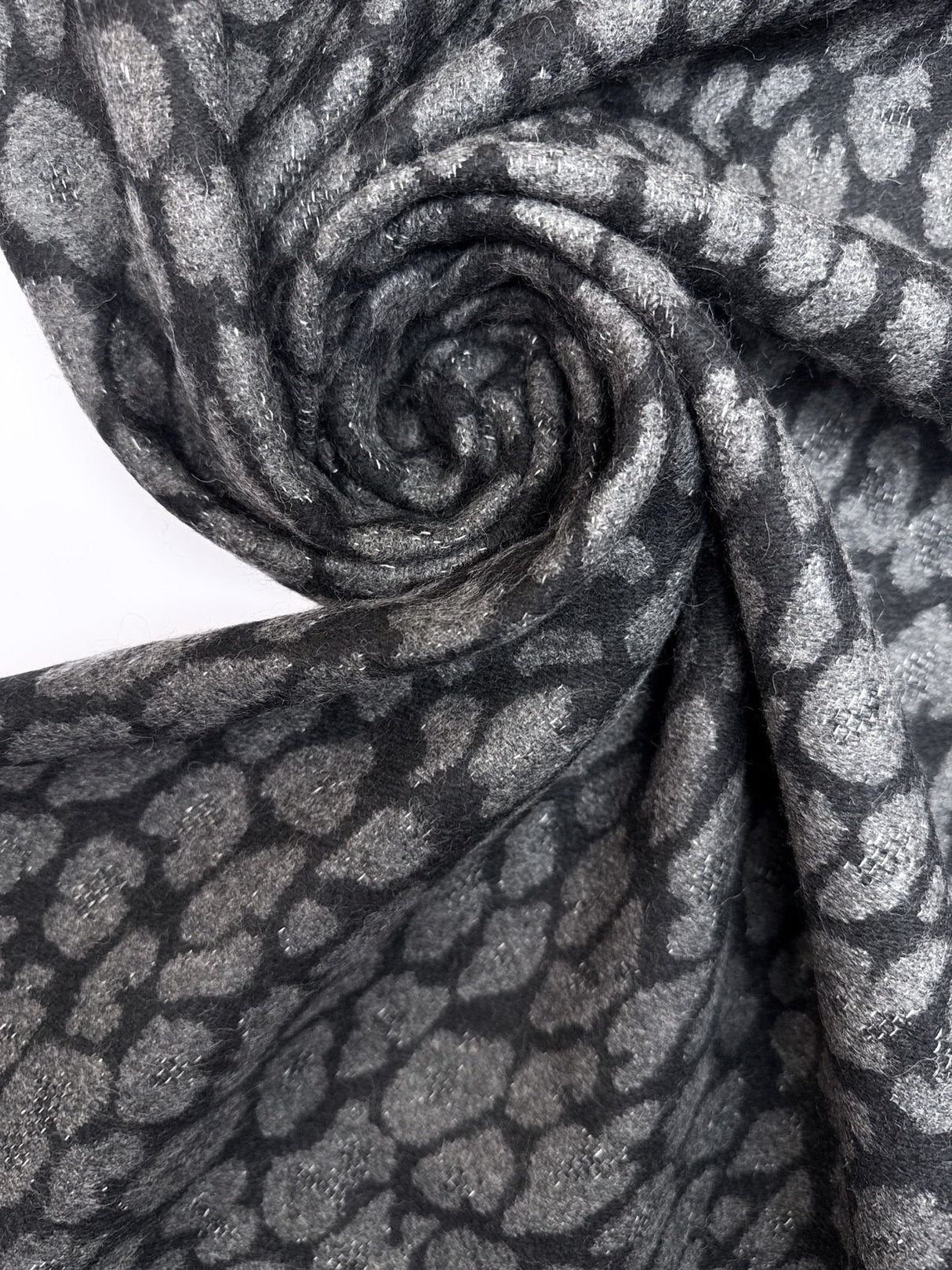 Wool Cotton Polyamide Double Weave Animal Print Gray Black