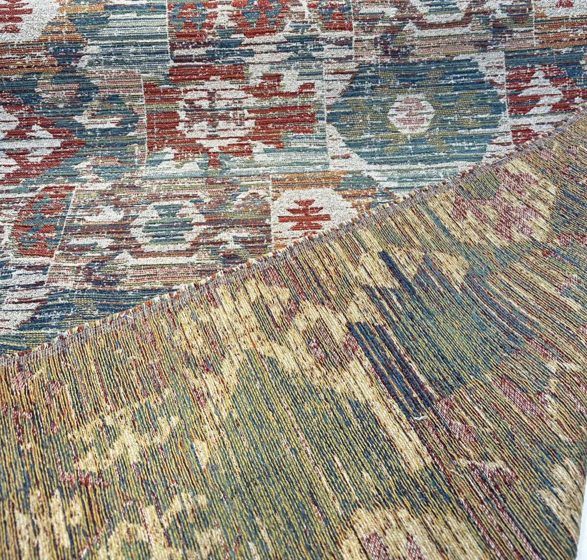 Tahoma Vintage Inspired Multi Chenille Fabric - Multi Color Distressed Medallion Floral Pattern, 54" Width (1 Yard)