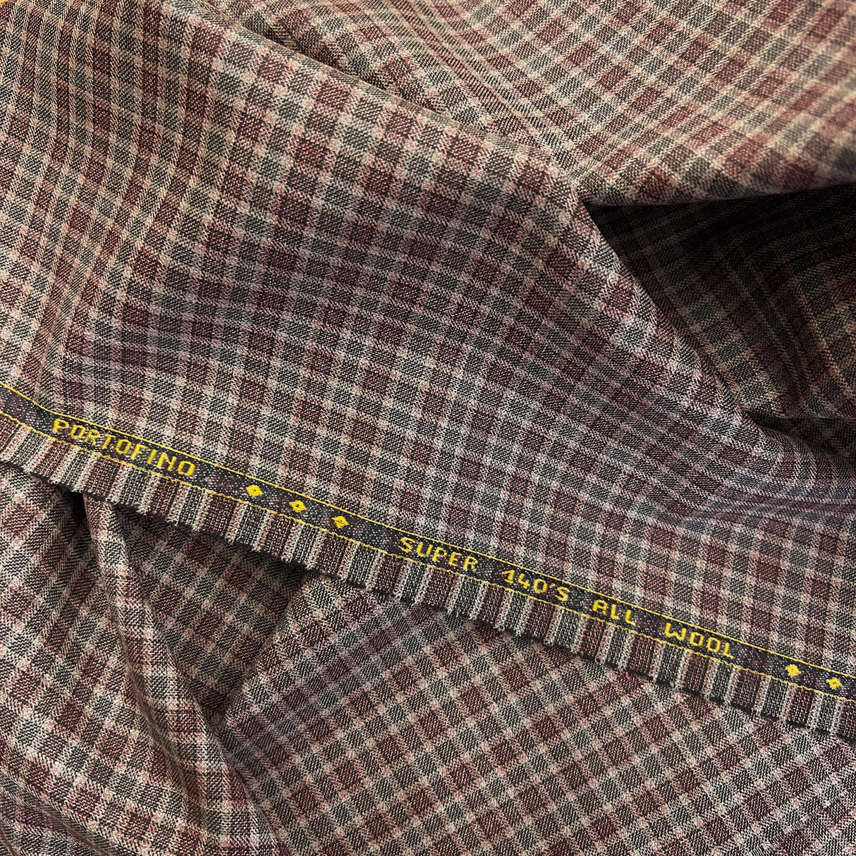 Taupe Check Super 140S Italian Wool Fabric - Taupe Check, 58/60" Width