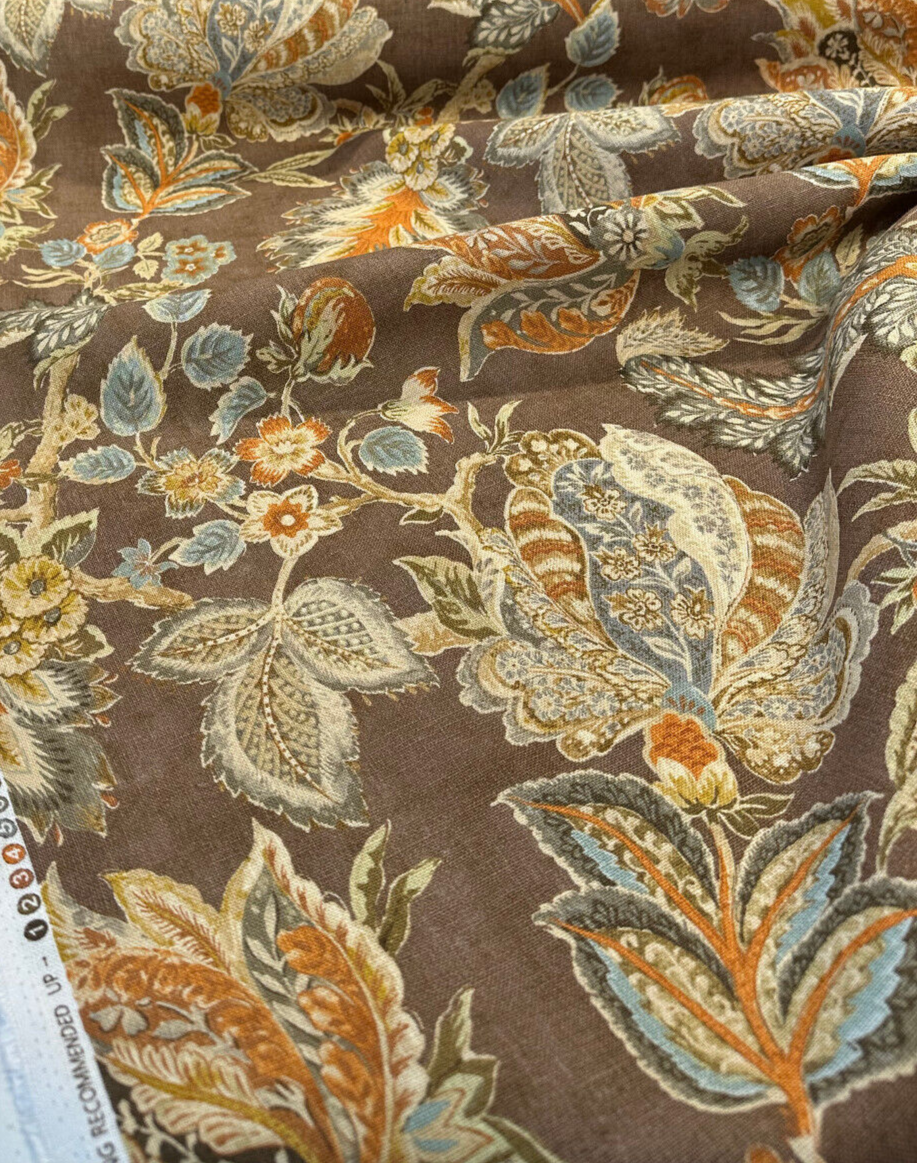 Brompton Linen Fabric - Amber Brown, Woven Pattern, 54" Width (By The Yard)