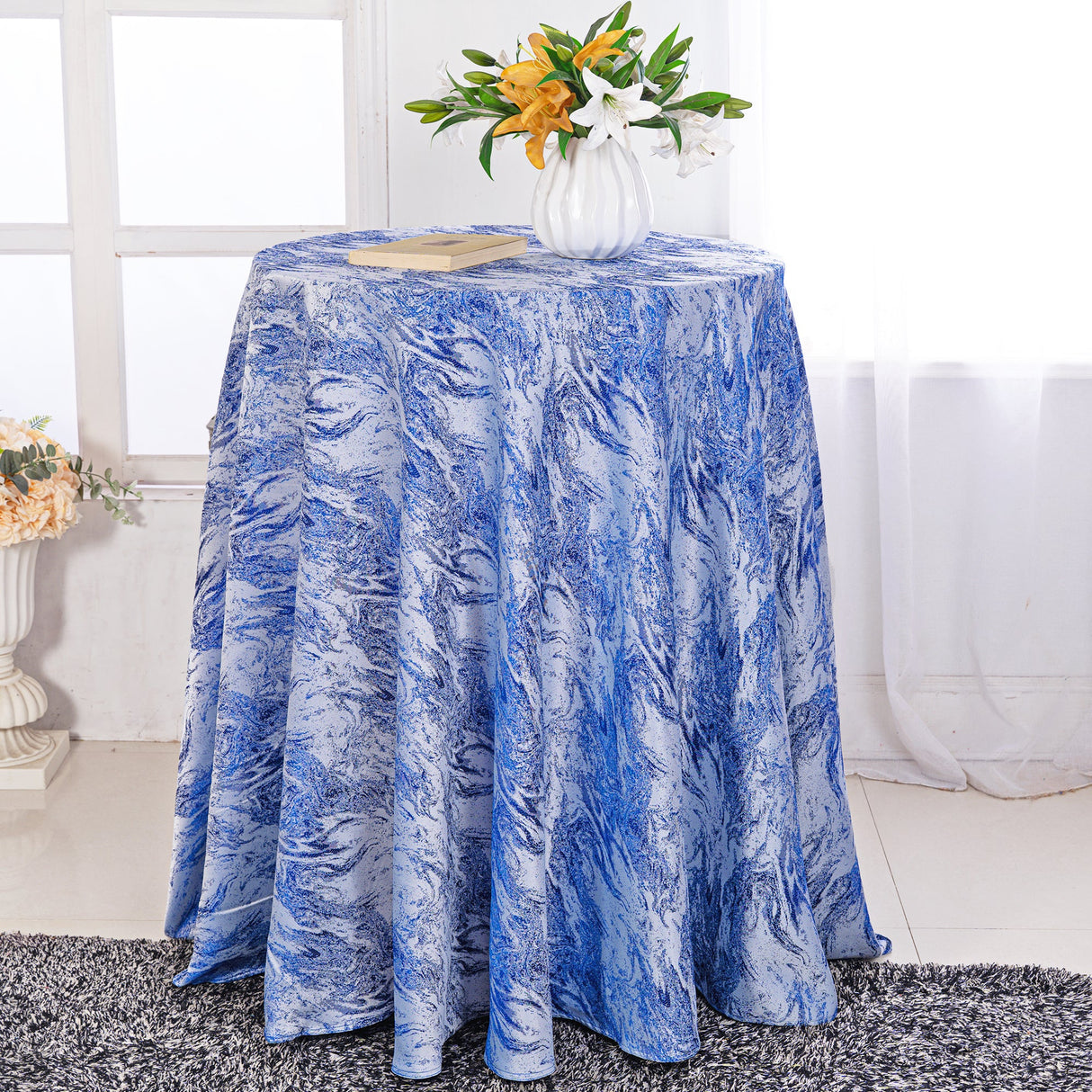 Round Polyester Tablecloth 132" Mirage Jacquard Royal Blue