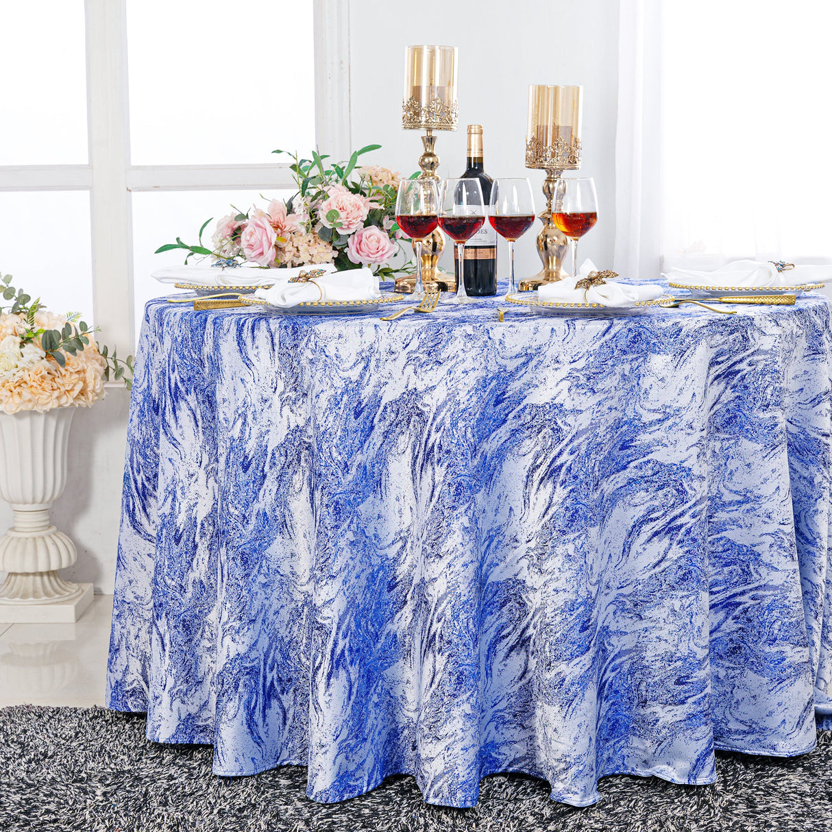 Round Polyester Tablecloth 120" Seamless Mirage Jacquard Royal Blue