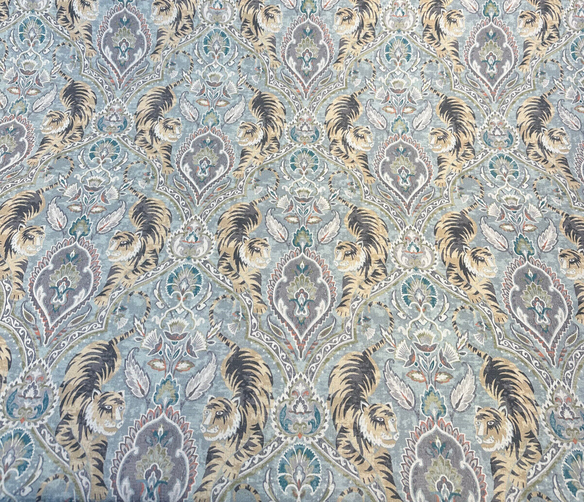Twin Tigers Cotton Fabric - Reed Animal Botanical Print, 54" Width (1 Yard)
