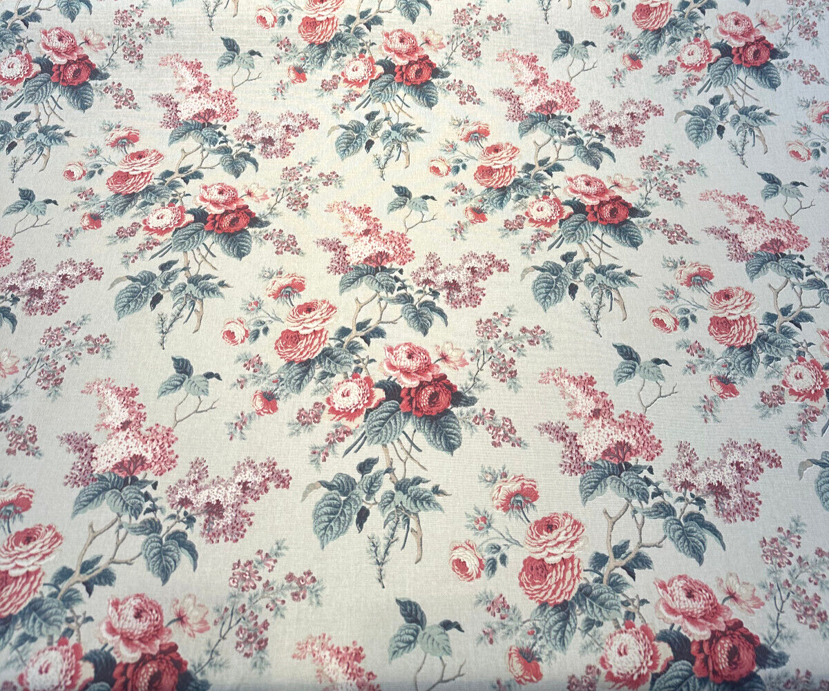 Waverly Emma'S Garden Rosewood Cotton Fabric - Floral Birds, Beige Background, 54" Width, 18" Vertical Repeat, 13.5" Horizontal Repeat (1 Yard)