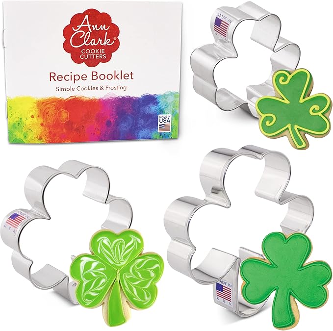 Ann Clark Shamrock 3-Pc. Cookie Cutter Set, Made in USA, Small, Medium, Large Shamrock